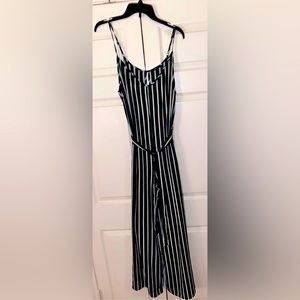Black, Green, and White Striped Jumpsuit with Pockets!